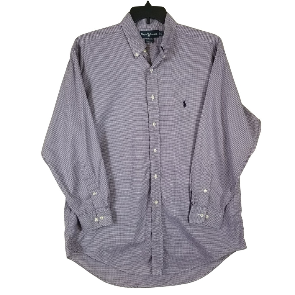 Ralph‎ Lauren Yarmouth Mens Purple Houndstooth Cotton Dress Shirt 16.5 32/33